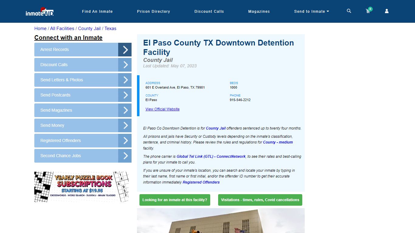 El Paso County TX Downtown Detention Facility - Inmate Locator - El ...